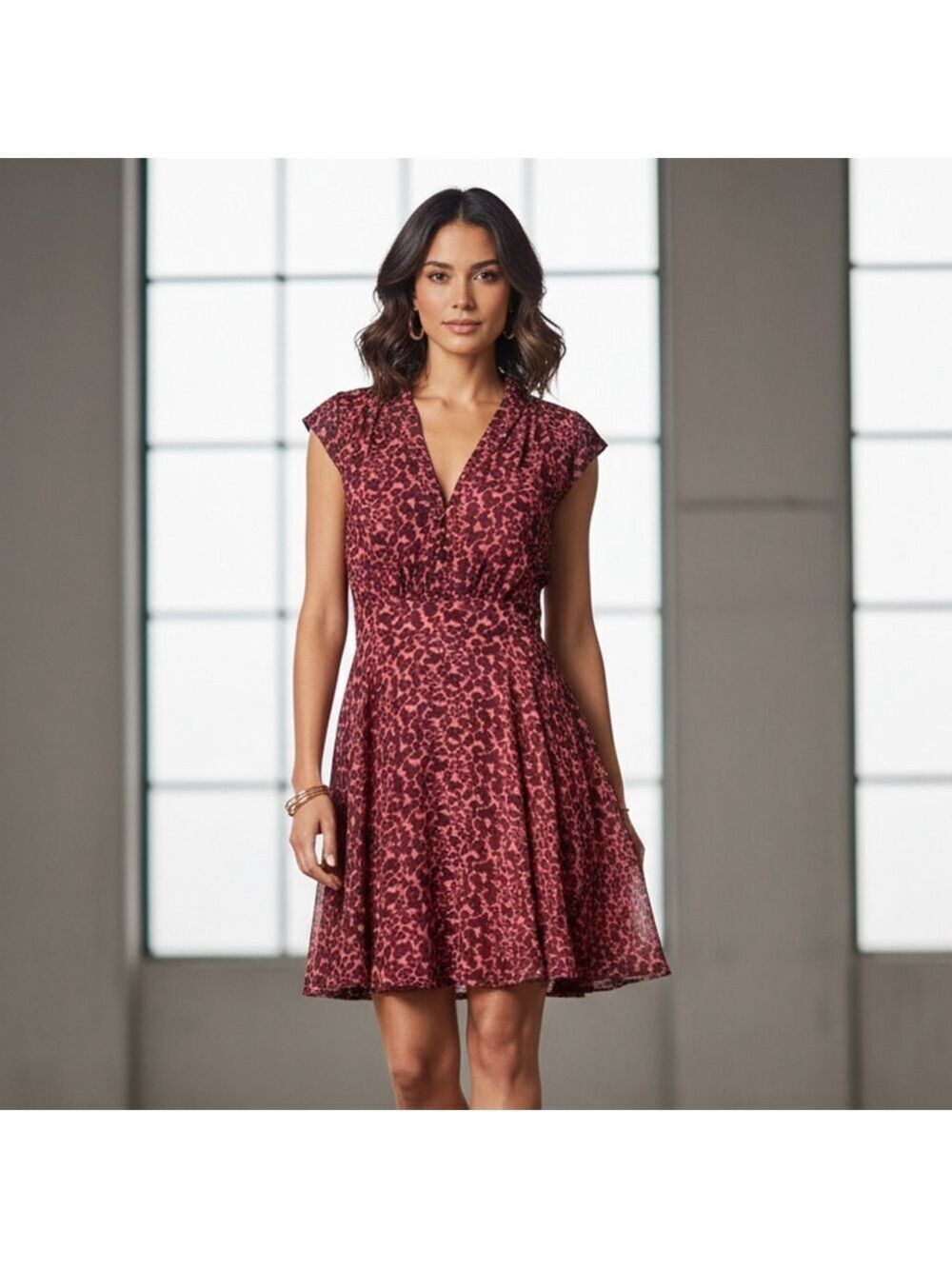 French CONNECTION FELINE WONDER DRESS Animal print red Sz US 10 Moody Romantic